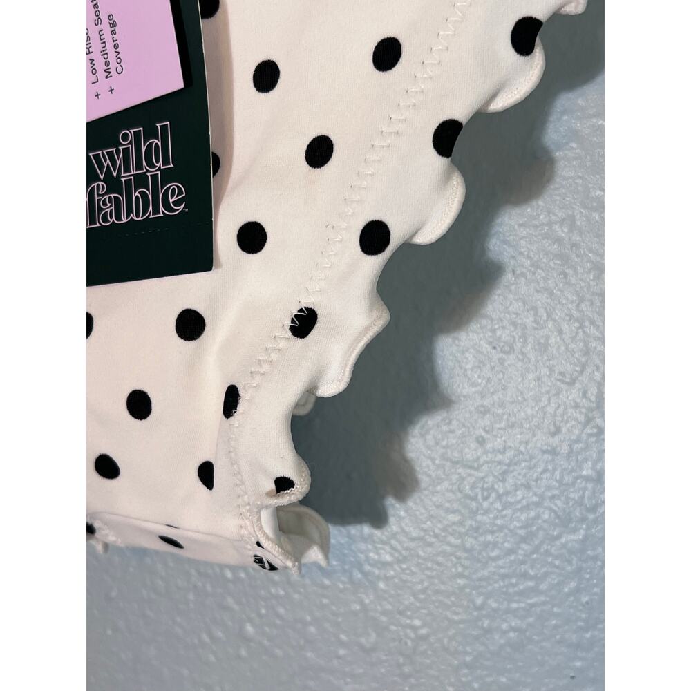 Polka Dot Ruffle Bikini Bottom New Sz Small Flirty Low Rise Swimsuit Black White - Picture 8 of 9